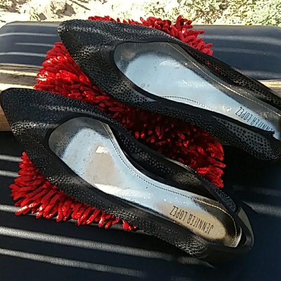 JENNIFER LOPEZ SPARKLE BLACK MESH FLATS - Picture 2 of 6